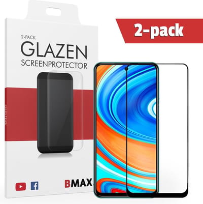 2-pack BMAX Glazen Screenprotector geschikt voor de Xiaomi Redmi Note 9 Pro Full Cover Glas / Met volledige dekking / Beschermglas / Tempered Glass / Glasplaatje