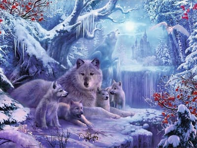 Wolven van Ijs- 40X50CM- Diamond painting pakket - HQ Diamond Painting - VOLLEDIG dekkend - Diamant Schilderen - voor Volwassenen – ROND- TOPMO