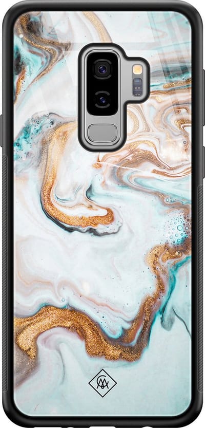 Casimoda® hoesje - Geschikt voor Samsung Galaxy S9+ - Goud Blauw Marmer - Luxe Hard Case Zwart - Backcover telefoonhoesje - Blauw
