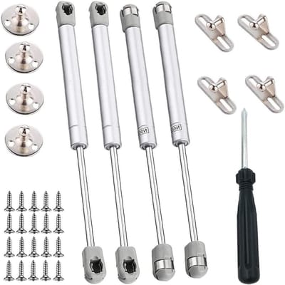 Gasdrukveer 100 N (10 kg) voor Meubels, Keukenkasten en Boekenkasten, Inclusief Ventielbeugels, Set van 4 Stuks