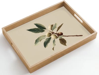 Dienblad hout 50x35 cm - Schootdienblad - Tak - Groene Bladeren - Vruchten - Borrelplank rechthoek - Plateau dienbladen