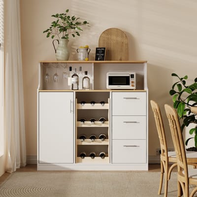 Pugsdrly dressoir, restaurantbar met ledverlichting, stopcontacten, glazenhouders, wijnrek, opbergruimte met meerdere lagen, geschikt voor gebruik in het restaurant en in de keuken
