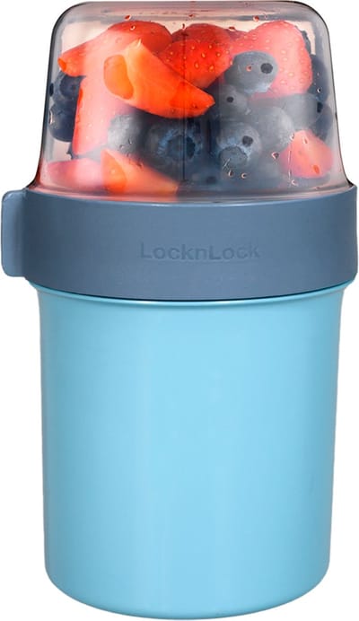 Lock&Lock Yoghurt beker to go - Muesli beker to go - Lekvrij - BPA vrij - PFAS vrij - 560 ml + 310 ml - Lunchpot - Overnight oats potjes - Kwark beker - Soepbeker - Lunchbeker - Lunchbox - Lunchtrommel - Blauw