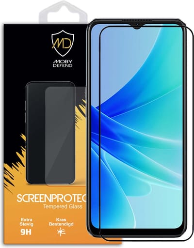 MobyDefend Screenprotector - Geschikt voor Oppo A57 / A57s / A77 - Screensaver Met Zwarte Randen - Gehard Glas
