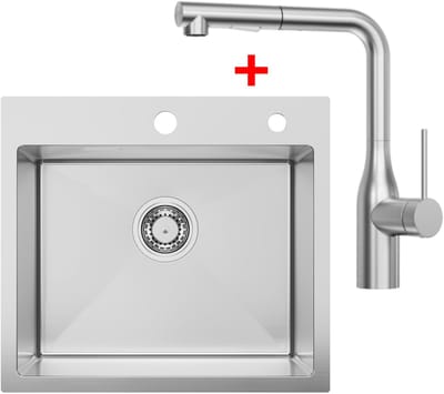 SOFETIY MAX Spoelbak voor keuken 50 x 45 cm - Spoelbak Keuken Met Keukenkraan - Keukenwasbak voor Inbouw - Wasbak Keuken Met Waterafvoersysteem - RVS