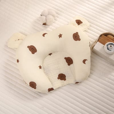 U-vormig babykussen van puur katoen, vormgevend kussen voor baby's, absorberend en machinewasbaar, met een concave vorm voor gelijkmatige drukverdeling, geschikt voor kinderen van 1-3 jaar, wit patroon 10