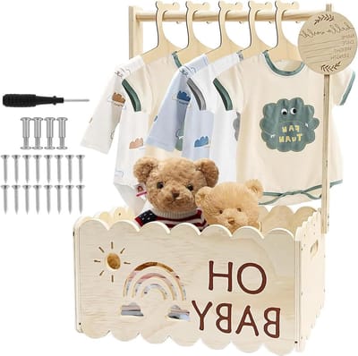 Houten Opbergmand voor Babyshowers, Cadeaumand voor Nieuwe Ouders, Dagelijkse Opslag en Speelgoedopslag