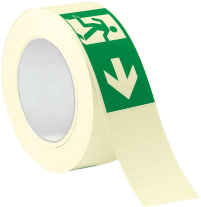 Extra lichtgevende nooduitgang rechts tape - 25 meter op rol