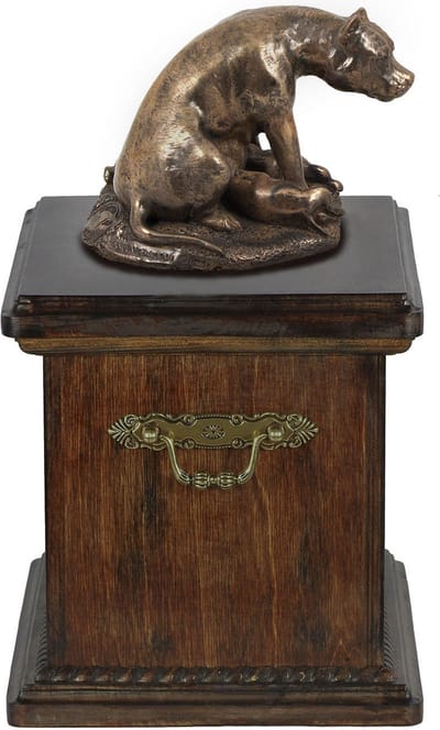 Elegante urn voor American Staffordshire Terrier met beeldje