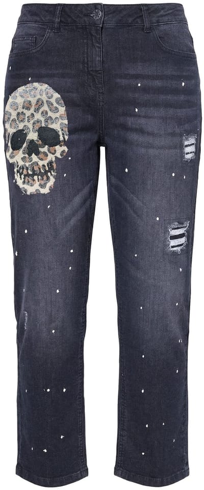 Angel of Style - Dames - Boyfriend-jeans glinsterend doodshoofd 5-pocket - Zwart - Maat 46