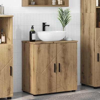 vidaXL - Badkamerkast - Artisan - Eiken - 61 - x - 35 - x - 64 - cm - Bewerkt - hout, - Metaal