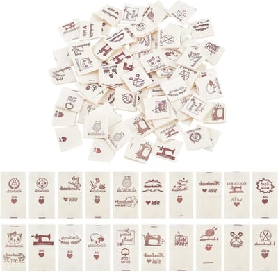 200 Kledingmaat Labels, 20 Stijlen Katoenen Naai Labels met Motieven, Geborduurde Labels voor Kledingdecoratie in Khaki