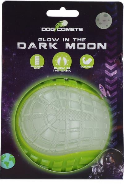 Dog Comets Glow in the Dark Moon Bal - 10 cm - Hondenspeelgoed - Op Water en Land - Apporteerspeelgoed - met Piep - L - Groen