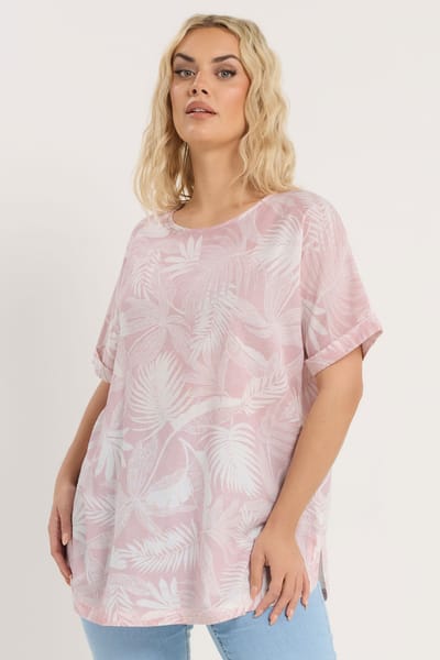 Yours Roze Palmbladeren Boxy Linnen Top Size 42