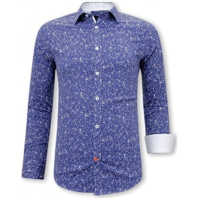 Heren Overhemd Bloemenprint- Slim Fit - 3085 - Blauw