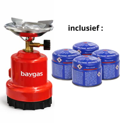Pro Line Camping Kookstel – Gas – 0,8 kW – inclusief 4 Gaspatronen – Metaal – Rood