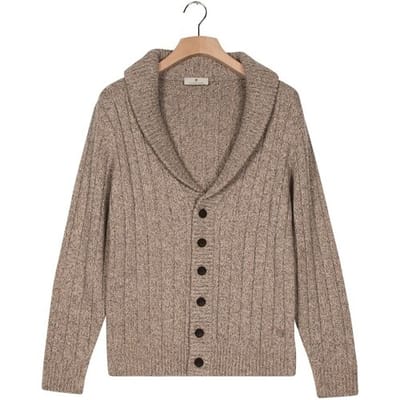 Thomas Maine Vest Cardigan Buttons Shawl Collar Twisted Structure Knit Grijsbeige / male