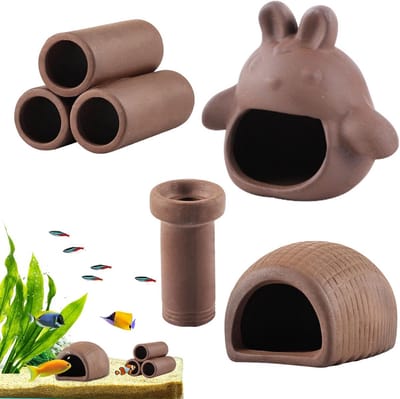 Dailygoods - 4 Stuks Aquarium Keramische Schuilplaatsen - Decoratie voor Garnalen en Vissen