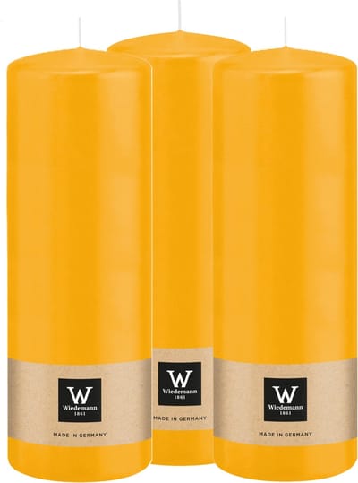 Wiedemann Cilinderkaars/stompkaars - 3x - geel - 20 x 7 cm - 103 branduren - zuilkaarsen