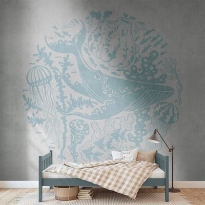 Fotobehang Profhome 383061-GU vliesbehang hardvinyl warmdruk in reliëf glad met kinder patroon mat blauw grijs 3,71 m x 2,8 m