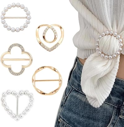 Set van 5 T-shirtclips, kledingbroches, stoffen ringvormige dasspelden voor ronde T-shirts, trendy metalen ronde clip voor dameskleding