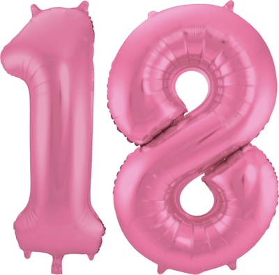 Folat Verjaardag Leeftijd folieballon - 18 jaar - roze - 86 cm - cijferballon groot