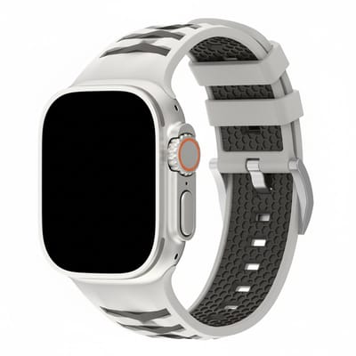 Siliconen bandje - geschikt voor Apple Watch series 1/2/3/4/5/6/7/8/9/10/11/ SE (1,2,3) / Ultra (1,2,3) met maat 44 mm / 45 mm / 46 mm / 49 mm - rvs gespsluiting - starlight bruin