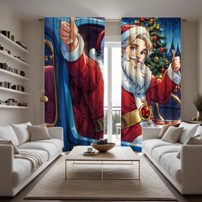 2 stuks HD Sleigh Santa Decoratie gordijn Rode Strik digitaal bedrukt gordijn Huisdecoratie stijl Versier woonkamer Slaapkamer Wij W52H63inchW132H160cm black