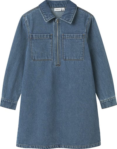 NAME IT - NKFASTRID LS ZIP DNM DRESS 8228-IM K - Meisjes - Jurken - maat 128
