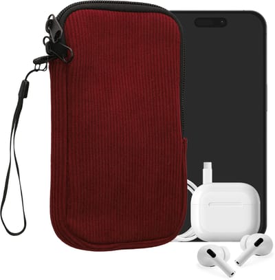 kwmobile Telefoontasje voor L - 6,5" Hoesje - Van Neopreen en Ribfluweel - Mobieltasje 16,5 x 8,9 cm - Smartphone tasje in wijnrood