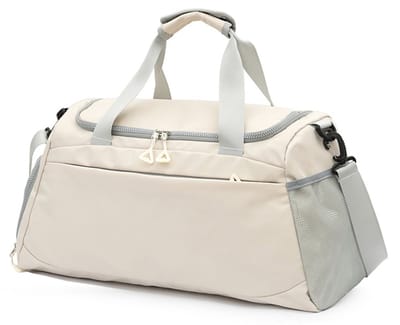 Witte Fitness tas met natte zak en apart schoenenvak, grote sporttas voor sportschool zwemmen en weekend weg 50x23x27cm