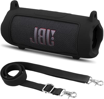 Silicone Beschermhoes voor Draagbare Bluetooth Speaker met Afneembare Schouderband, Schokbestendige Zachte Cover voor JBL Flip 7, Zwart