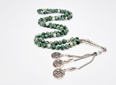 Handgemaakte tesbih "Tasbih" natuursteen "Qinghai hade" - Aantal kralen 99 - Diameter kralen 8MM - met metaal tassel "Allah jala jalaluh" - Een mooi cadeau-idee