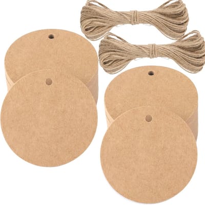 Cadeauhangers 100 stuks - Ronde Labels van Kraftpapier met Jute Koord - 5,5 cm voor Kunst en Knutselprojecten