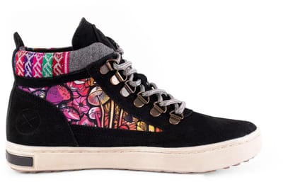 Inkkas Chanterelle Camping Boot dames wandelschoen – zwarte suède hiking boot met paddenstoelenprint – leren voering – robuuste & duurzame profielzool, maat 37