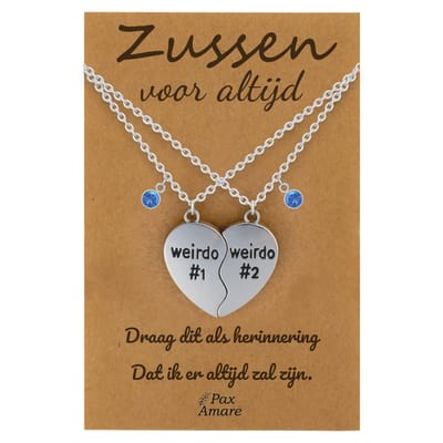 BFF Ketting voor 2 'Zussen voor altijd' - Weirdo's Hartje - Vriendschapsketting op Cadeau Kaartje - 45cm + 5cm verstelbaar - Zilverkleurig - Sisters Hanger - Pax Amare
