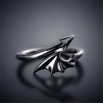 Zwart Wit Koppel Verbonden Ringen Voor Geliefden Mode Punk Vinger Gotisch Kwaadaardige Vampier Vleugels Pijl Dames Sieraden gray