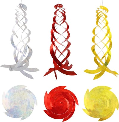 Reflecterende Vogelafschrikker Spiral Reflector - 3 Stuks, 45 cm Hangende Afschrikker voor Tuin en Dak, Effectieve Vogelbescherming met Zilver, Goud en Rood