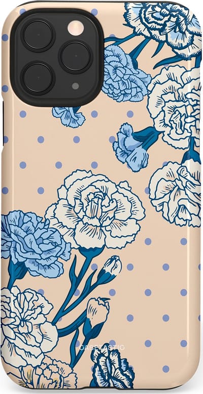 Casetastic hoesje geschikt voor Apple iPhone 11 Pro - Dubbellaagse bescherming - Anjer elegantie - Fashion Case - Zand Zilver Lichtblauw