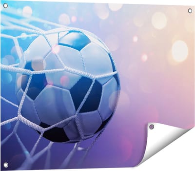 Gards Tuinposter Voetbal Bal Door het Goal Heen - 80x60 cm - Tuindoek - Tuindecoratie - Wanddecoratie buiten - Tuinschilderij