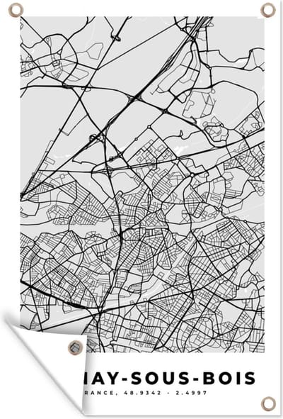 Muurdecoratie Kaart - Stadskaart - Aulnay-sous-Bois - Plattegrond - Frankrijk - 120x180 cm - Tuinposter - Tuindoek