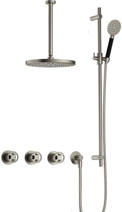 Hotbath Cobber - CW7067 - Inbouw Regendoucheset - Geborsteld Nikkel - 2 Stopkranen - Thermostatisch - Plafondbuis 30 cm - Hoofddouche 300 mm - Ronde Handdouche 3 Standen - Glijstang 900 mm - Waterbesparend