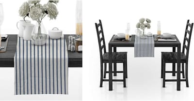 Tafel Runner - Linnen Stof - Diner Decoratie - Krimpbestendig - 30x180CM - Blauw Wit