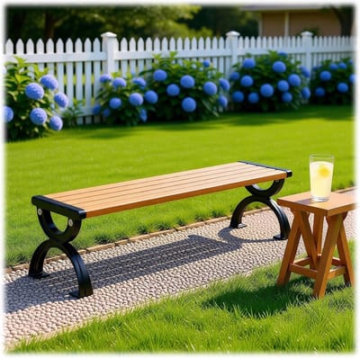 Buitenbank Hout - Parkbank Tuinbank - Buiten Zitten - Stevig Gietijzer Frame - 150cm Lengte - Oranje