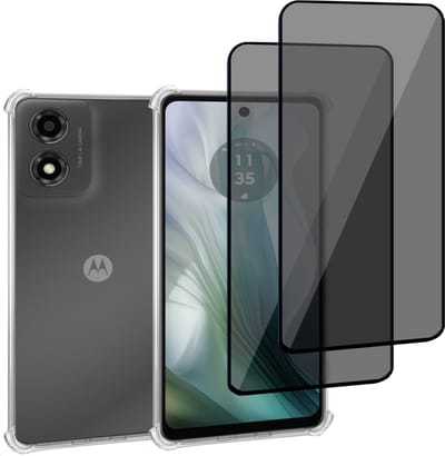 Geschikt voor Motorola Moto E14 / Moto G04 / Moto G24 - Hoesje + 2x Screenprotector – Gehard Glas Cover + Shock Proof Case - Transparant