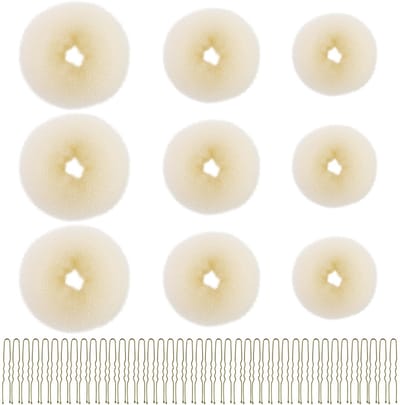 Haardonutmakerset met 9 stuks beige haarknot, 30 stuks gouden U-vormige haarspelden, haarspelden, knothulp opgestoken kapselaccessoires, voor kinderen, meisjes en vrouwen