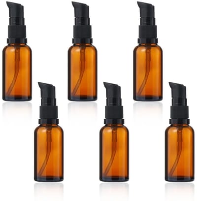 Dailygoods- Lotionfles 30ml - 6 Stuks - Bruin Glas - Pompflessen - Navulbaar - Milieuvriendelijk - UV-bescherming - Pompfles