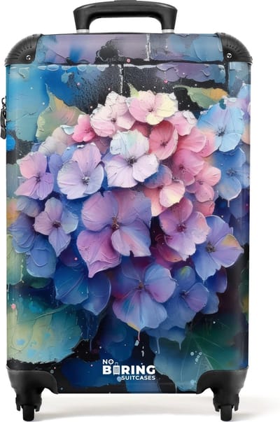 NoBoringSuitcases.com® - Handbagage koffer lichtgewicht - Reiskoffer trolley - Hortensia bloemen in graffiti stijl - Rolkoffer met wieltjes - Past binnen 55x40x20 en 55x35x25