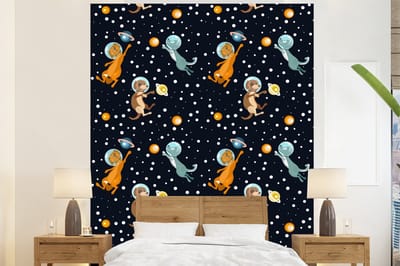 Behang - Fotobehang Planeten - Hond - Patroon - Breedte 225 cm x hoogte 280 cm