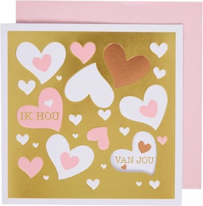 Valentijn Wenskaart '' Ik hou van Jou ' - Goud- 7x7cm - Valentijn - Cadeau - Liefde - Love - Valentijnsdag